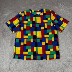 Vintage Colorful Blouse Kathy Che Size L Primary Colorblock Dopamine Geometric